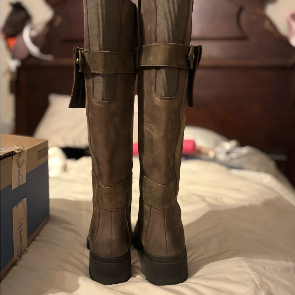 Timberland Graceyn Brown Tall Pull-On Waterproof Leather Boots w/Belt & Pocket • - Picture 9 of 17
